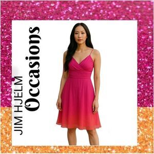 Cocktail Dress Ombre Pink to Peachy Spaghetti Strap Flowy Evening Party Dress